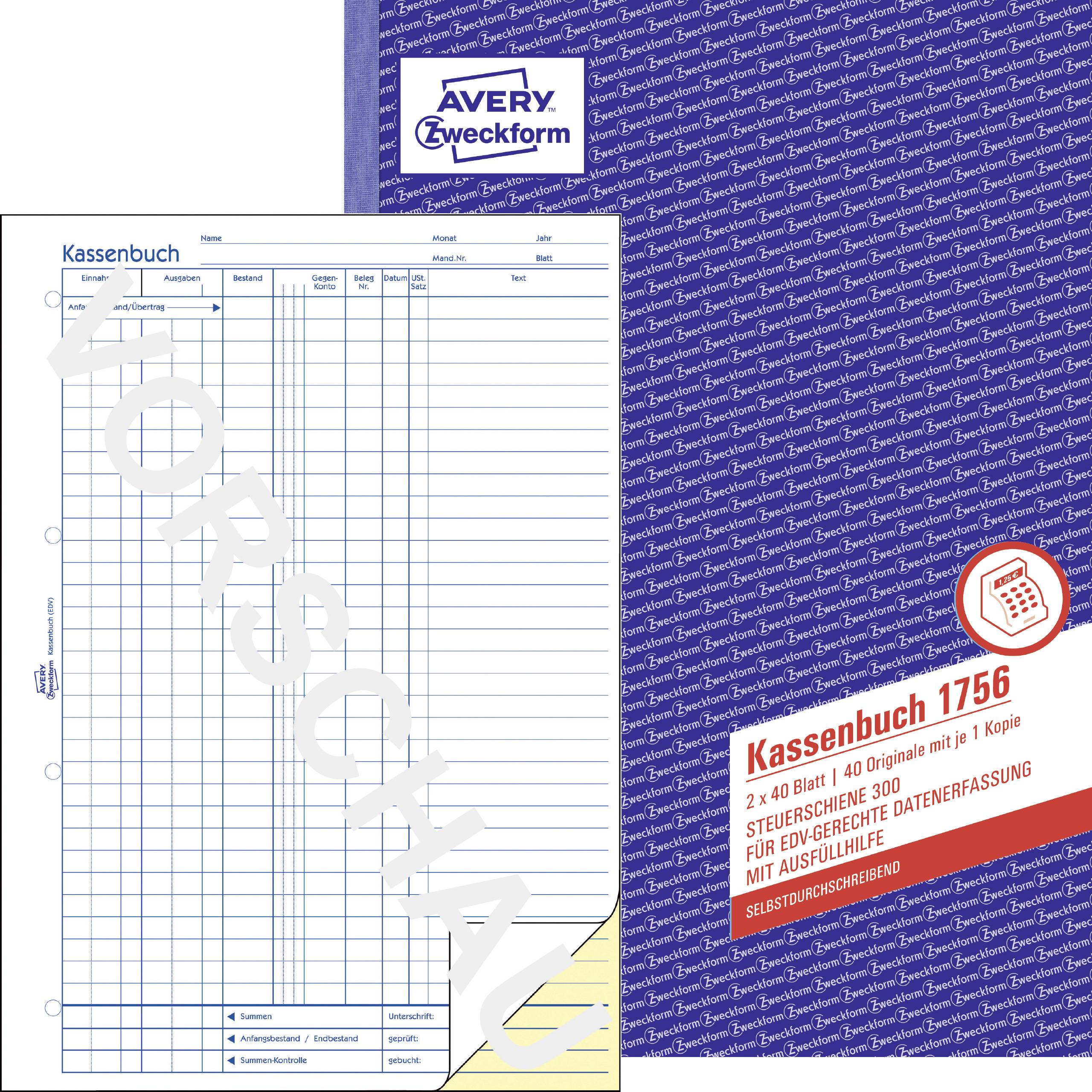 Avery-Zweckform Cashbook 1756 A4 White No. of sheets: 40 Carbonless copy paper: Yes-0