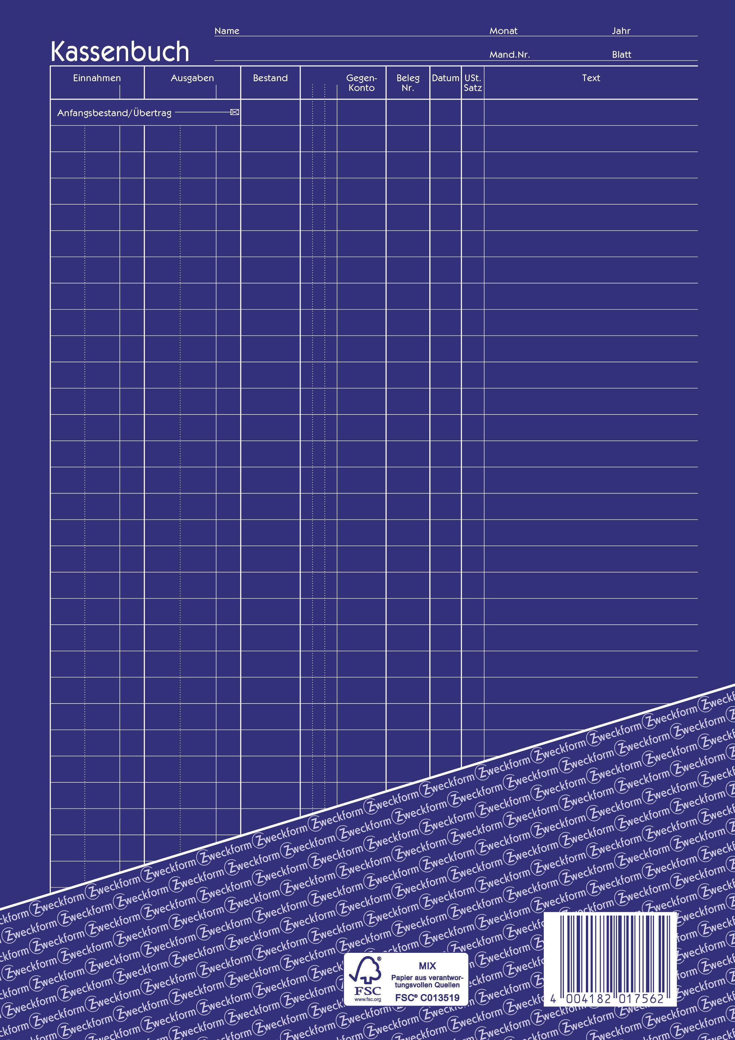 Avery-Zweckform Cashbook 1756 A4 White No. of sheets: 40 Carbonless copy paper: Yes-1