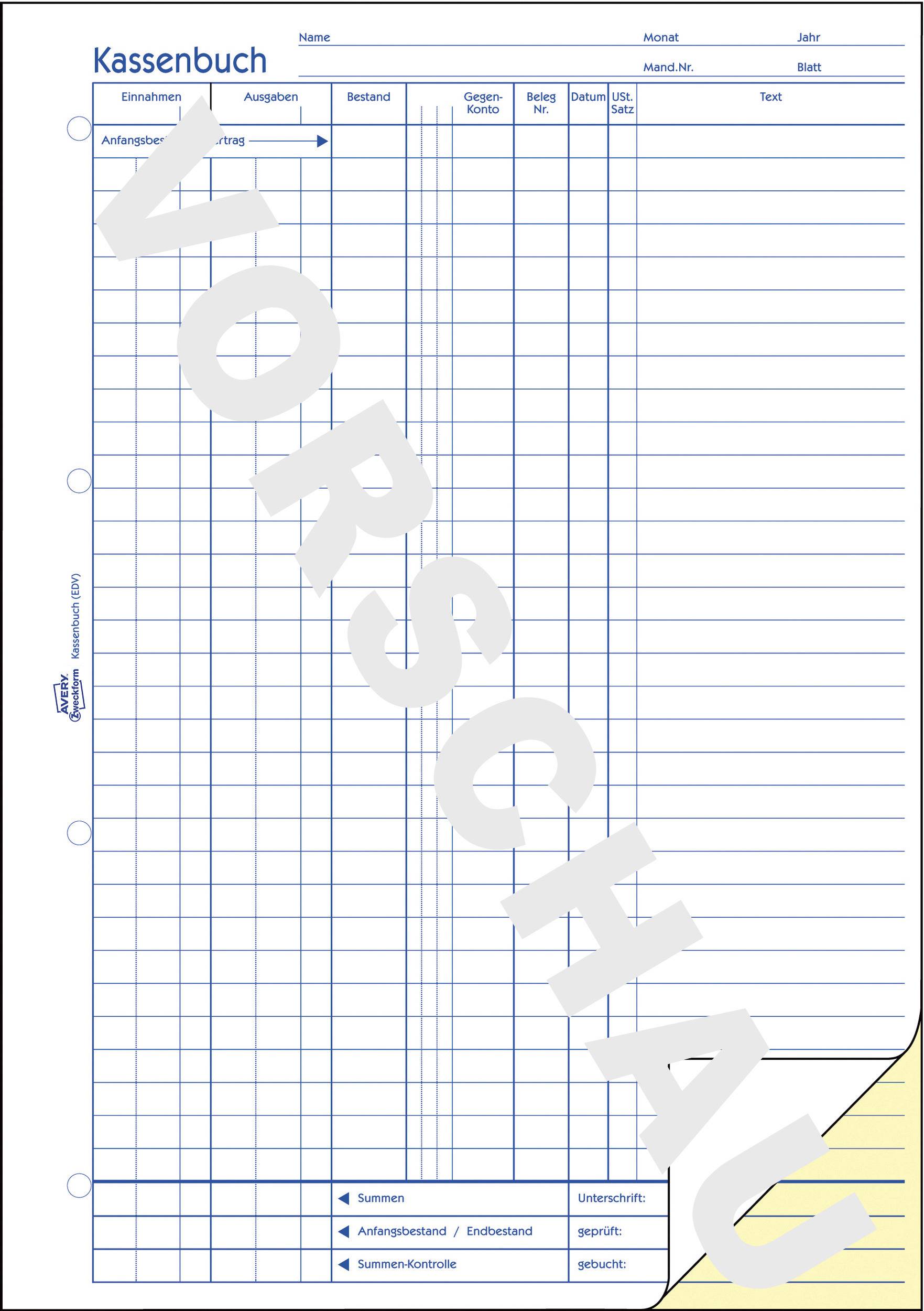 Avery-Zweckform Cashbook 1756 A4 White No. of sheets: 40 Carbonless copy paper: Yes-3