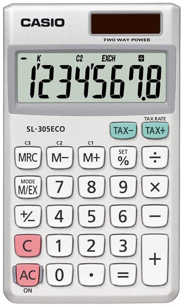 Casio SL-305 Eco Pocket calculator Silver Display (digits): 8 battery-powered (W x H x D) 70 x 118.8 x 8.5 mm
