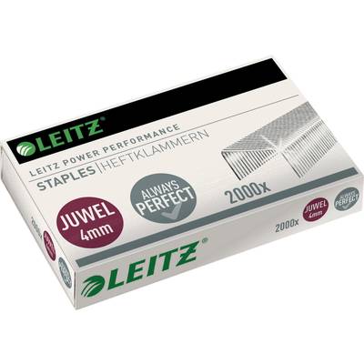 A box of 'Leitz' staples, 4mm, 2000 pieces. Markings 'Juwel 4mm' and 'Always Perfect'.