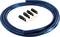 Blue audio cable with black connectors, suitable for car or home audio systems, depicted in a spiral arrangement.