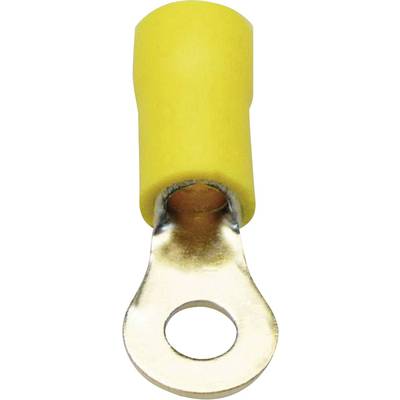 A yellow ring terminal cable lug used for connecting cables to connection points.