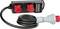 A distribution box with a black cable, red sockets and a grey plug. Suitable for power distribution in industrial applications.