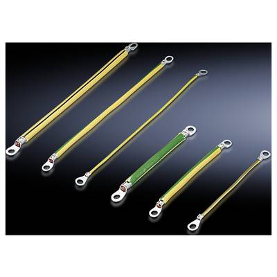 Earthing cables of various lengths and colours, with metallic ends. Lined up against a dark background, for electrical connections.