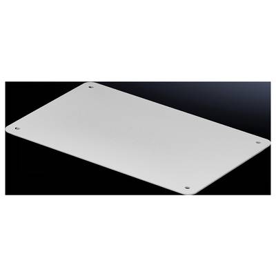 Metal plate with four screw holes at the corners, against a black background.