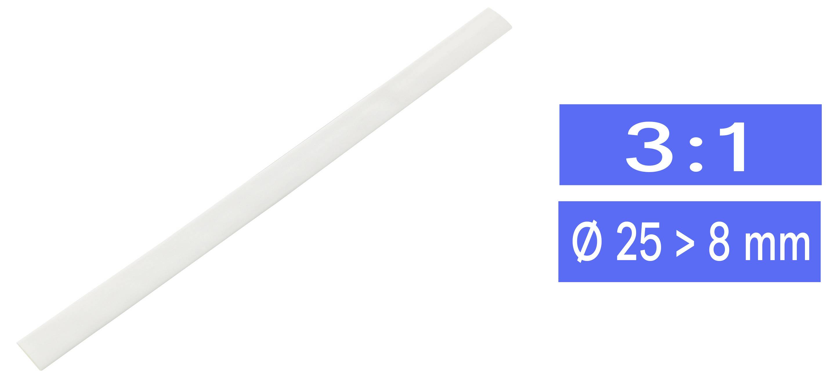 Heatshrink w/o adhesive White 25 mm 8 mm Shrinkage:3:1 Sold per metre-0