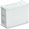 Plastic junction box, grey, with multiple cable entry points on the top and sides for cable connections. IP65 certified.