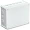 A rectangular, grey plastic junction box with multiple round openings on its sides.