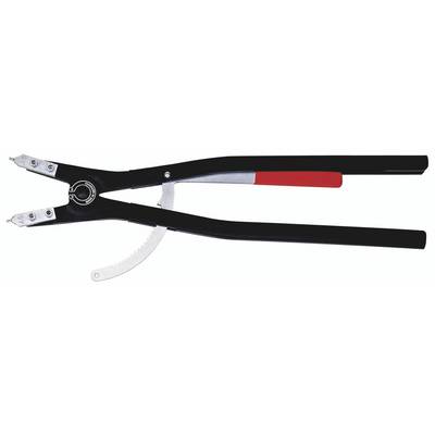 A black hand riveter with a red handle, used for connecting materials with metal rivets.
