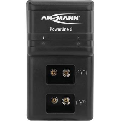 Ansmann Powerline 2 Battery Charger with two charging slots for different battery sizes, black colour, compact design.