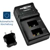 'Ansmann Powerline 2' is a charger with two charging slots and automatic cut-off. A detachable EU plug is placed beside it.