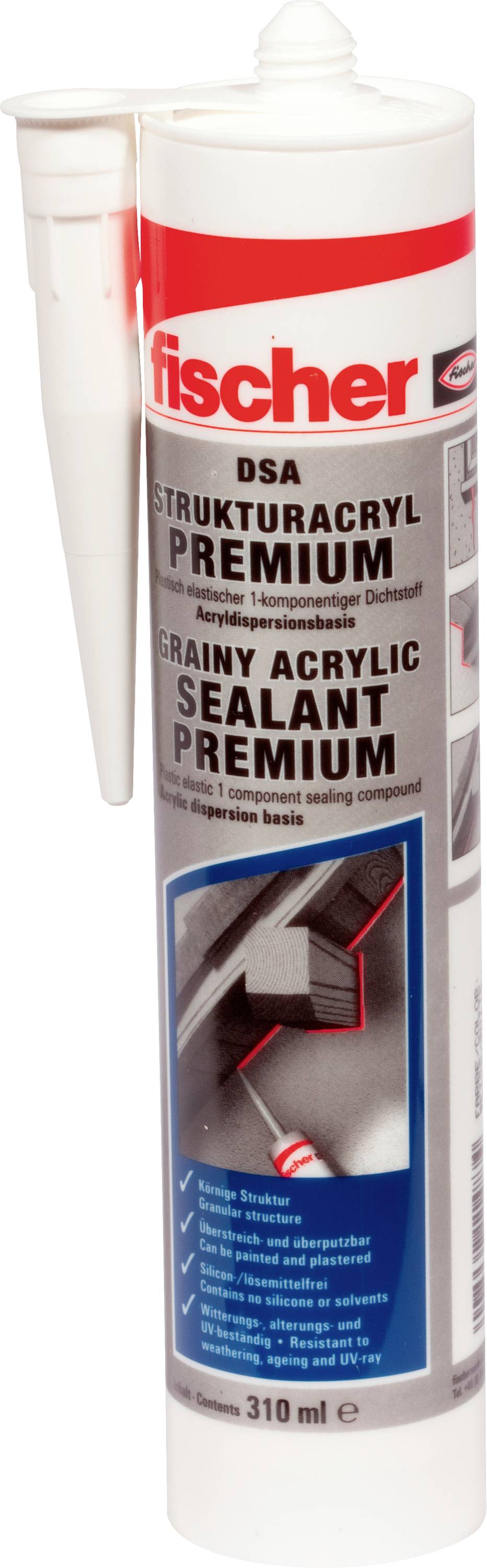 Cartridge of acrylic sealant 'fischer Structural Acrylic Premium' for sealing applications, 310 ml. Suitable for cracks and joints.