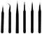 'A set of six black precision tweezers with different tips, arranged in a row, displaying various shapes designed for detailed work.'