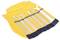 A yellow tool pouch containing six silver open-end wrenches of varying sizes, arranged neatly.
