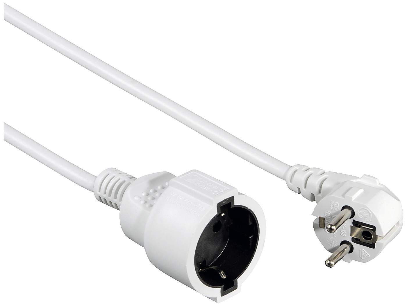 White two-socket Euro extension lead with power plug. Suitable for connecting devices to power sources.