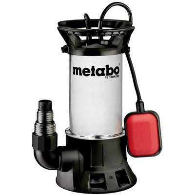 A silver and black pump with the inscription 'metabo PS 18000 SN'. A red float is attached to the side.