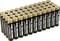 '30 black AA batteries in six rows. Each battery is printed with "PREMIUM ALKALINE" and a yellow stripe.'