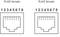RJ45 female sockets with numbered pins 1 to 8, representing cable connections.