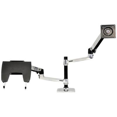 An adjustable monitor arm with multiple joints, suitable for mounting on a desk, for flexible positioning of monitors.