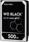 'Western Digital WD Black 3.5" PC Hard Drive, 500 GB.' Black packaging with hexagonal pattern, text in top left corner.
