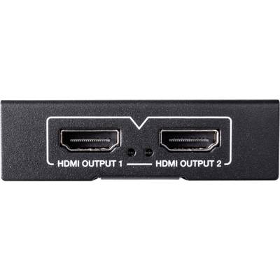 Two HDMI outputs labelled 'HDMI Output 1' and 'HDMI Output 2' on a black device.