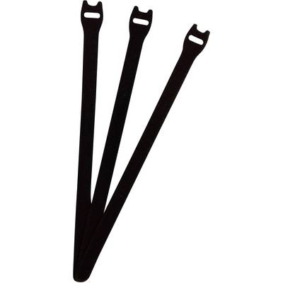 'Three black cable ties arranged in a slightly fanned-out configuration.'