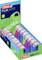 'tesa' FILM clear recycled mini dispenser display box with rolls in green, pink, and blue. Contains 10 rolls, each 10m x 19mm.