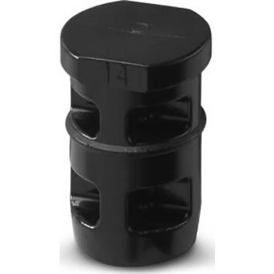 A black, cylindrical adapter with multiple rectangular openings is visible.