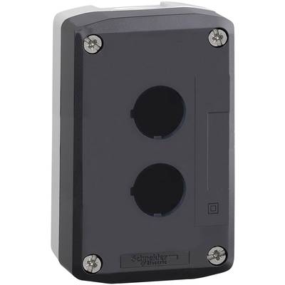 Double socket with a rectangular, black casing and four visible screws in the corners. Manufacturer's logo at the bottom.