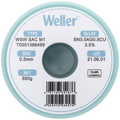 Weller WSW SAC M1 Solder, lead-free Reel Sn3,0Ag0,5Cu  500 g 0.5 mm
