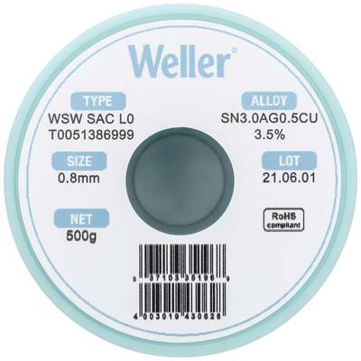 Weller WSW SAC L0 Solder, lead-free Reel Sn3,0Ag0,5Cu  500 g 0.8 mm