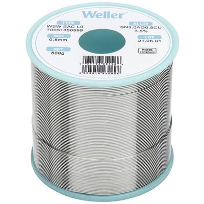 Weller solder wire roll, Type WSW SAC L0, weight 500g, diameter 0.8mm, alloy SN3.0AG0.5CU, batch number 21.06.01.