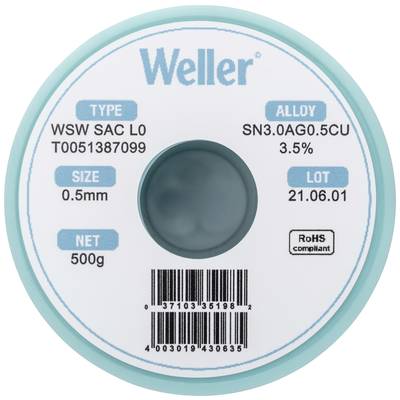 Weller WSW SAC L0 Solder, lead-free Reel Sn3,0Ag0,5Cu  500 g 0.5 mm