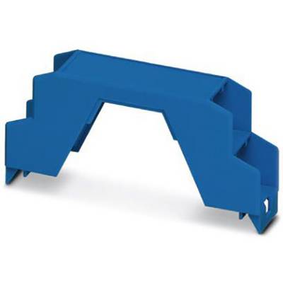 A blue plastic separation block, used for isolating electrical connections on a mounting plate.