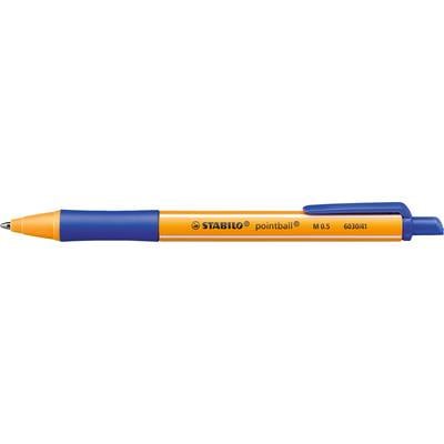 A blue and orange ballpoint pen from the Stabilo brand is lying horizontally.