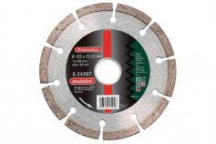 A diamond-coated cutting disc for cutting building materials. The label shows the brand, diameter, and specifications.