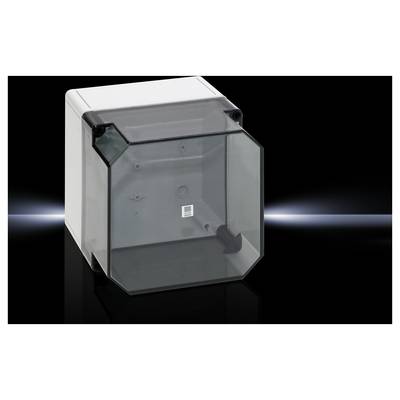 A translucent, grey-tinted enclosure box with a black border on a black background. Suitable for electronic devices.
