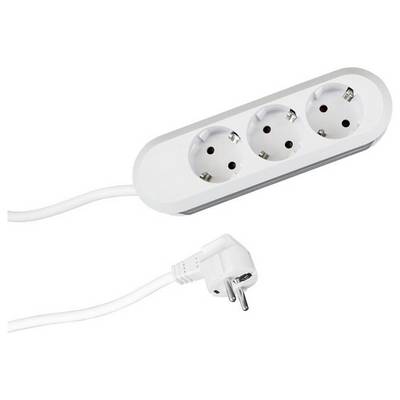 'White power strip with three European sockets and an unplugged cord.'