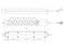 Technical drawing of a power strip with six sockets and dimensions in centimeters along different views, including top and side angles.