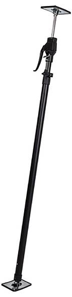 A black, adjustable mounting support with square end plates, suitable for bracing or securing materials.