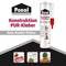 'Ponal Construction PUR Adhesive' Adhesive Tube. Text: 'Wood Combination Adhesive'. Application Examples: Wooden Bench, Wardrobe, Plant Pot.