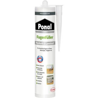 Cartridge with joint filler for parquet and laminate: suitable for connection joints at doors, radiators and stairs. "No shrinkage, no wood discolouration".