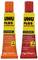 Two tubes of UHU Plus Instant Strong 2-Component Epoxy Adhesive, one orange, one yellow. Text indicates high load-bearing capacity and short processing time.