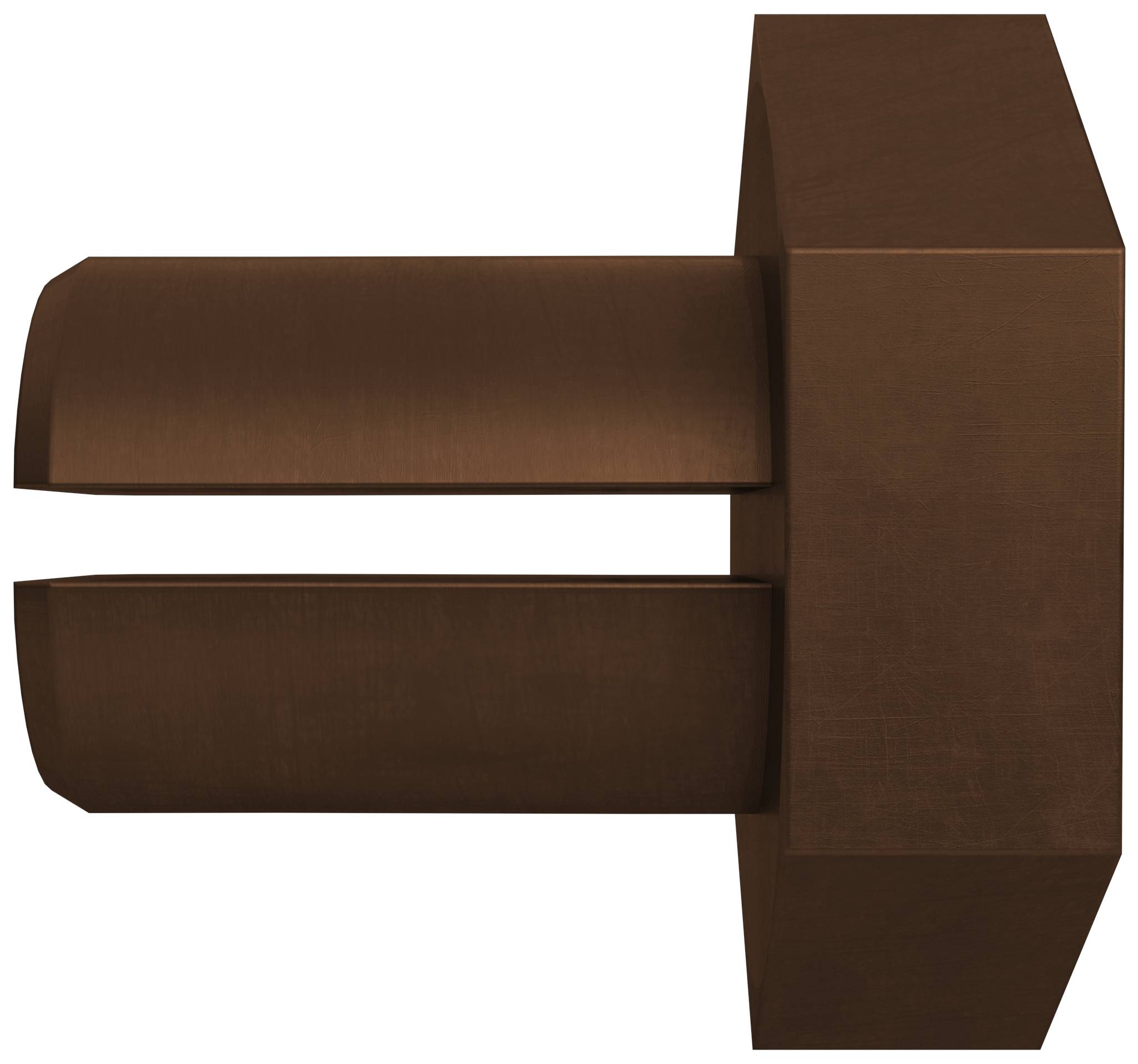 Brown 3D metal clamp or bracket with two horizontal arms attached to a vertical block on a white background.