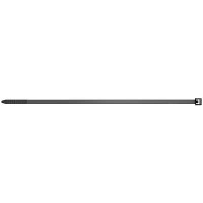 Black zip tie with locking head, shown horizontally on a white background.