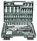 An open tool case with various socket keys, ratchets, and bits arranged in organised compartments.