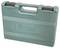 Green plastic case with carry handle and clasps, possibly for tools.