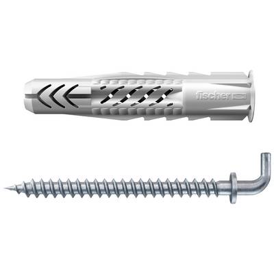Illustration of a wall plug anchor and a screw with hook, showing how the anchor fits into a wall for mounting.