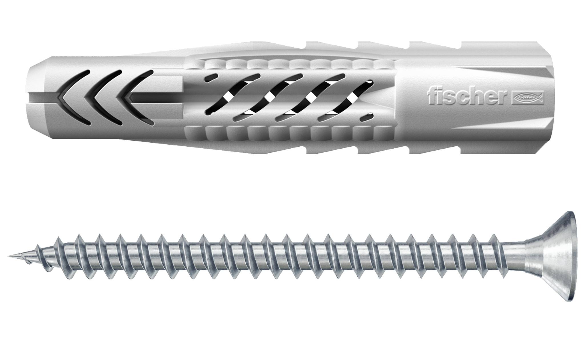 Illustration of a wall plug and matching screw, showing how the anchor and screw fit together for secure fastening.